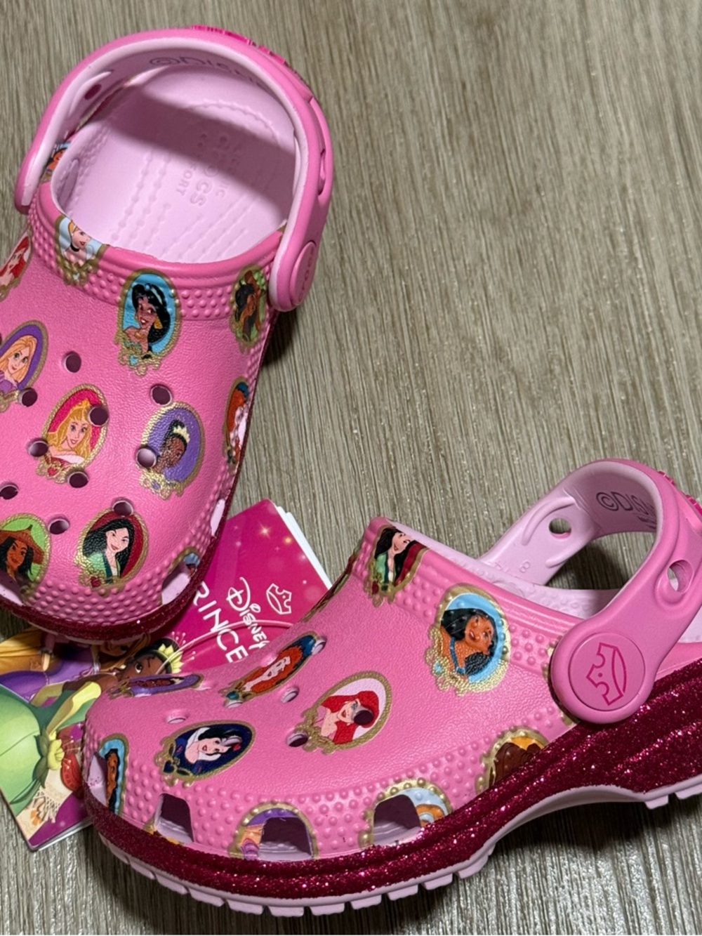 Crocs Disney Princess Classic Clogs Slip On Pink Glitter Kids Toddler New